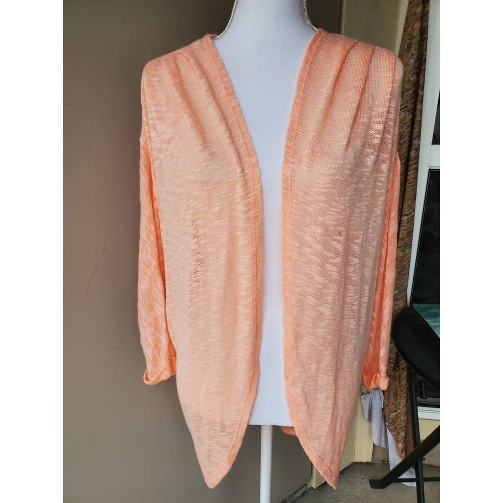 Red Camal Open Cardigan Womens Medium‎ Orange Crochet Back Sheer Open Knit